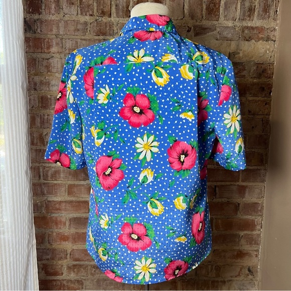 Vintage Floral Polka Dot Blue Hawaiian Shirt -Size M -TP04 - Picture 3 of 9